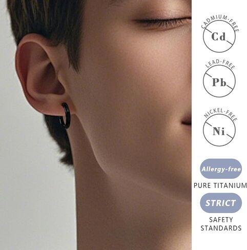 TGNEL Polished Pure Titanium Hoop Earrings for Women Men | Big Simple Plain Titanium Earring Hoops Hypoallergenic for Sensitive Ears in Kuwait