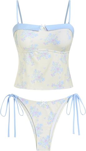 ZAFUL Tankini ملابس السباحة للنساء Colorblock Bandeau Tankini Top مع ربطة عنق سفلية جانبية مكونة من قطعتين بيكيني in Saudi Arabia