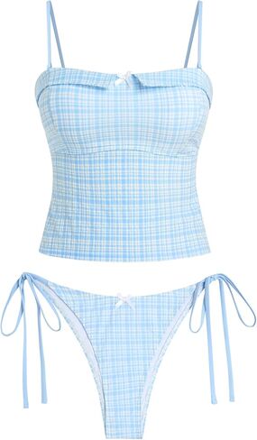 ZAFUL Tankini ملابس السباحة للنساء Colorblock Bandeau Tankini Top مع ربطة عنق سفلية جانبية مكونة من قطعتين بيكيني in Kuwait