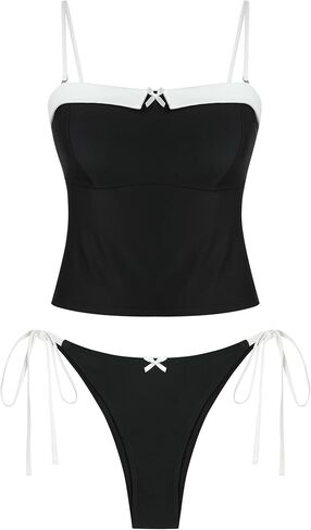 ZAFUL Tankini ملابس السباحة للنساء Colorblock Bandeau Tankini Top مع ربطة عنق سفلية جانبية مكونة من قطعتين بيكيني in Kuwait