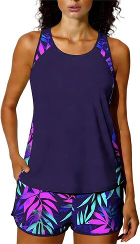 Sinzelimin Womens Tankini Bikini Set Fashion Racerback Sport Tank Tops Hawaii Swim Shorts Swimsuit Outfits Bathing Suit S-2XL in Kuwait