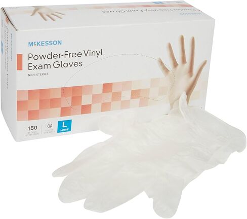 McKesson Large Vinyl Exam Gloves, 150 Count, 9.4 in Length, Disposable, Powder-Free, Latex-Free, Sterile Polymer Coating in Kuwait