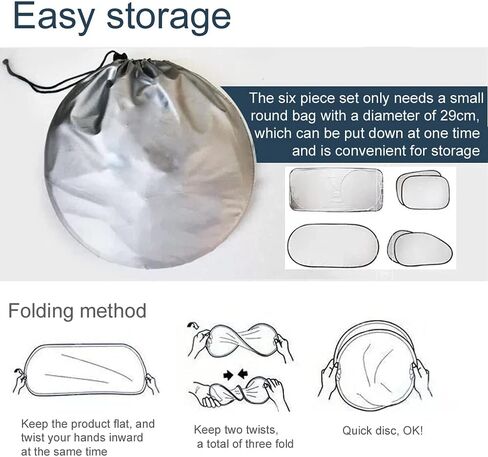 6Pcs Car and SUV Front Windshield Foldable Sunshade, Sunscreen Mat, Silver Cloth (6Pcs All Window) in Kuwait