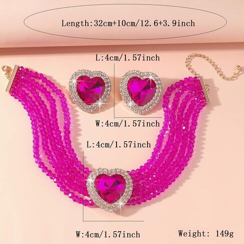 Fashion Bride Champagne Green Red Crystal Heart Bridal Wedding Jewelry Set Crystal Wedding Jewelry Set Christmas Halloween Full Rhinestone Choker Necklace for Women in Saudi Arabia