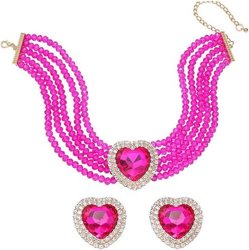 Fashion Bride Champagne Green Red Crystal Heart Bridal Wedding Jewelry Set Crystal Wedding Jewelry Set Christmas Halloween Full Rhinestone Choker Necklace for Women in Saudi Arabia