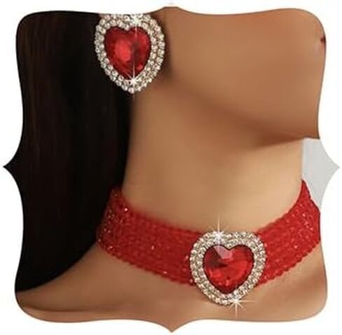 Fashion Bride Champagne Green Red Crystal Heart Bridal Wedding Jewelry Set Crystal Wedding Jewelry Set Christmas Halloween Full Rhinestone Choker Necklace for Women in Saudi Arabia
