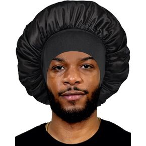 بونيه حريري فاخر للرجال والنساء، ذو وجهين للشعر المجعد - أسود in Kuwait