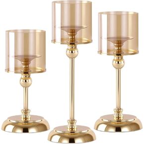 Gold Hurricane Candle Holders - Set of 3 Tall Candlestick Holders Windproof Taper Candle Holders, Metal Stand for Table Centerpiece Outdoor Indoor Wedding Party Holiday Decor in Saudi Arabia