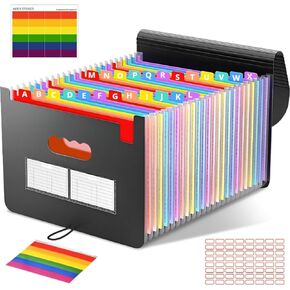 25 جيبًا لمجلدات ملفات قابلة للتوسيع مع ملصقات فارغة، منظم ملفات أكورديان قابل للتوسيع مع غطاء، مجلدات أكورديون سطح المكتب حرف A4 منظم تخزين المستندات الورقية للمدرسة والمنزل والمكتب in Kuwait