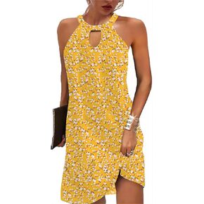 Halter Dresses for Women 2026 Casual Floral Print Summer Dresses Hollow Out A-line Sundresses for Beach Vacation in Kuwait