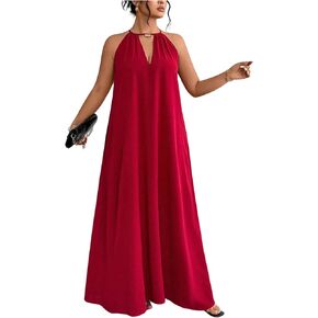 فستان نسائي طويل بأربطة مقاس كبير بدون أكمام، فساتين صيفية واسعة للعطلات in Kuwait