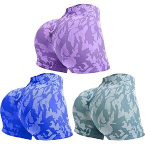 3 Packs Workout Gym Biker Shorts Women, High Waisted Tummy Control Yoga Shorts for Women Running Gym and Workout (Large,Purple/Blue/Green) in Saudi Arabia
