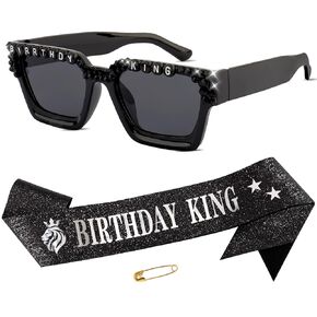 Chanaco Birthday Decorations for Men Birthday King Sash Sunglasses Party Favor Black and Silver Party Accessories Gifts Outfit in Kuwait