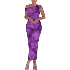 فساتين صيفية بدون أكتاف للنساء فستان ماكسي شبكي مكشكش مزين بالورود لحفلات الكوكتيل وحفلات الزفاف in Kuwait