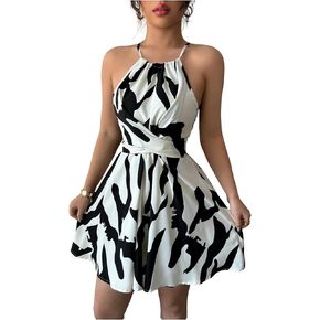 OYOANGLE Women's Halter Flowy Mini Dress Elegant Tie Back Sleeveless Evening Party Cocktail Dresses in Saudi Arabia