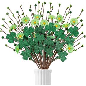 20 قطعة من زينة عيد القديس باتريك، قطع شامروك من الزهور الاصطناعية ديكور سيقان الزهور للمنزل، قطعة مركزية لطاولة الحفلات in Kuwait