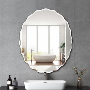pregaspor 24x30 بوصة مرآة الحائط البيضاوية بدون إطار لحوض الحمام، الحد الأدنى مرآة الغرور الحمام مع حافة مشطوفة، المرايا الحديثة لديكور الحائط غرفة المعيشة مدخل غرفة النوم in Kuwait