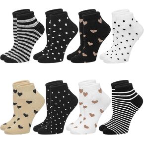 8 أزواج من الجوارب القطنية للكاحل للنساء، جوارب لطيفة مخططة ومبتكرة قابلة للتنفس in Kuwait