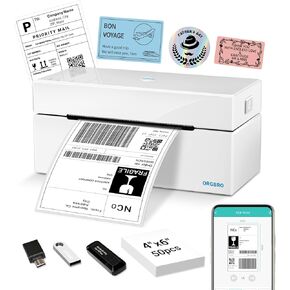 طابعة ملصقات الشحن الحرارية ORGBRO Bluetooth، طابعة ملصقات الشحن Z1-Plus اللاسلكية 4X6 لمكاتب الأعمال الصغيرة أو دعم المنزل iPhone Android Windows macOS Chrome Amazon Ebay Shopify USPS in Kuwait