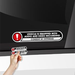 Vehicle is Equipped with Audio and Video Recording Stickers | Recording Device in Car Sticker Signs | in Car Camera Recording | 2 Small Stickers | Glossy 5x1 Inches Outdoor Vinyl Stickers (Small) in Kuwait