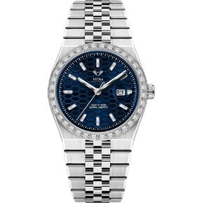 ساعة فيترا للرجال ساعات عمل فاخرة متعددة الوظائف مقاومة للماء وجه أزرق مضيء فضي ساعات يد من الفولاذ المقاوم للصدأ in Kuwait