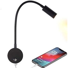 Dimmable RV Reading Light with USB Charging Port, DC 12V RV Interior Lights, Flexible LED Light Fixtures, Designed for Camper, Van, Boat and Motorhome (Black) in Saudi Arabia
