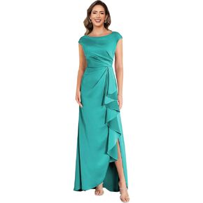 Pleated Mother of The Bride Dresses Cap Sleeve Satin Wedding Guest Dresses with Slit 2026 in Saudi Arabia