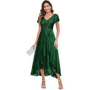 فساتين أم العروس بالترتر اللامع للنساء من الشيفون بطول الشاي على شكل حرف A فساتين سهرة رسمية in Kuwait