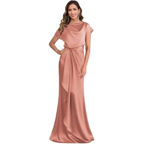 Cap Sleeve Mother of The Bride Dresses Mermaid Silk Satin Ruffle Long Formal Maxi Dresses for Women in Kuwait