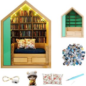 Anxiety Bookshelf with 300Pcs Mini Books & Light, Mini Bookshelf for Stress Relief, DIY Miniature Library Book Shelf, Tiny Bookstore Desk Organizer Decor for Home Office, Gifts for Family & Friend in Saudi Arabia
