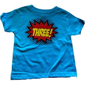 Custom Kingdom Boys Three Superhero Comic Book Hero 3rd Birthday Boy Shirt 3 Year Old Colorful Third Birthday T-Shirt in Kuwait