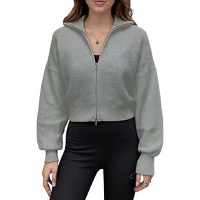 سترة صوفية نسائية منسوجة بتصميم عتيق، سويت شيرت بغطاء للرأس بسحاب مزدوج وسحاب Y2K لأزياء الخريف والشتاء in Kuwait