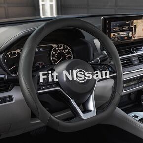 Flat Bottom Car Steering Wheel Cover for Nissan Rogue/Altima/Kicks/Maxima| Non-Slip Grip & D Shaped Design for Nissan Rogue Altima Kicks 14.5-15" Steering Wheels (Black-Standard Size) in Kuwait