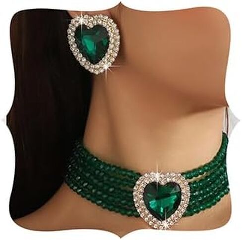 Fashion Bride Champagne Green Red Crystal Heart Bridal Wedding Jewelry Set Crystal Wedding Jewelry Set Christmas Halloween Full Rhinestone Choker Necklace for Women in Saudi Arabia