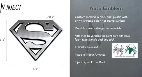 Officially Licensed DC Comics Superman Chrome Color Plastic Superhero Emblem for Cars, Trucks, and All Auto | Universal Fit at 4.1" x 3.1" | Weatherproof in Saudi Arabia