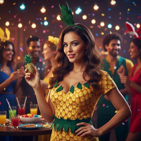 Pineapple Glitter Headband | Pineapple Stalk Crown | Pineapples Hair Accessory | Pineapples Costume Accessories | Fruit Headbands | Sparkly Glitter Hair Accessories | Green | Flexible Fit | 13.5" in Kuwait