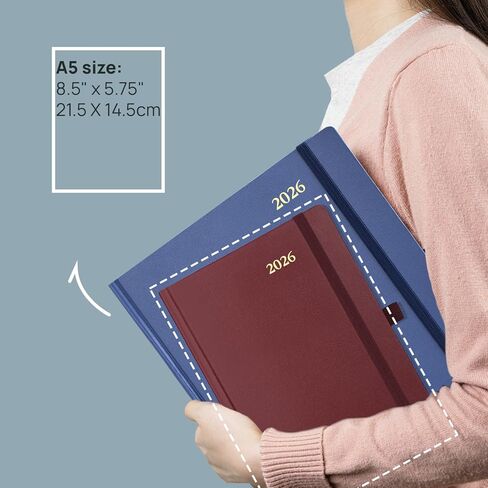 مخطط يومي POPRUN 2026، صفحة واحدة لكل يوم، تقويم مقاس A5 (5.75 بوصة × 8.5 بوصة) - كتاب مواعيد كل ساعة لمدة 12 شهرًا مع غلاف مقوى، وعلامات تبويب شهرية، وجيب، وحامل أقلام - بنفسجي in Kuwait