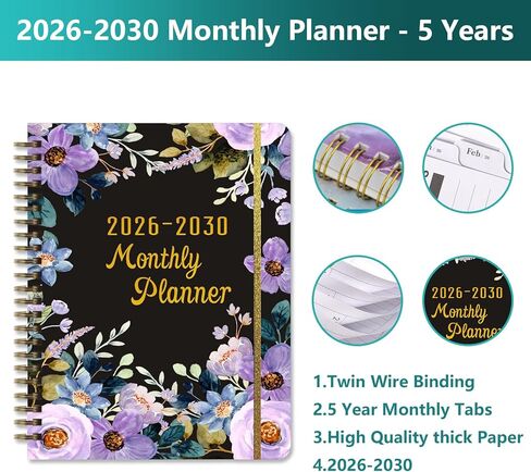 2026-2030 Monthly Planner, 5 Year Calendar Planner, Jan 2026 - Dec 2030, 8.3" x 6", Year Planner with Twin-Wire Binding, Holiday Reference, Notes Pages & Durable Polypropylene Cover in Saudi Arabia