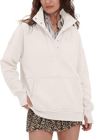 Gacaky Womens Oversized Sweatshirts Button Henley Neck Pullover Tops Fall Fashion Sweaters 2026 Winter Outfits Clothes in Kuwait