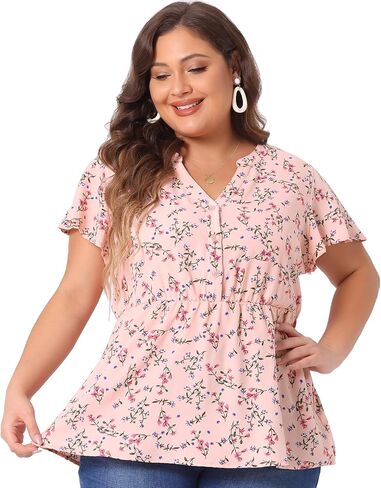 Agnes Orinda Women's Plus Size Floral Tops Elastic Waist Lightweight Chiffon Blouses 2024 Summer Tops in Saudi Arabia