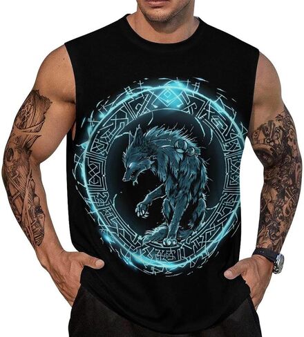Men Viking Norse Mythology Tank Top Sleeveless Tee Cool Workout T-Shirts Athletic Undershirts in Kuwait