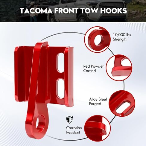 2PCS Heavy Duty Front Tow Hooks for Tacoma 2024-2026/4Runner 2025-2026, Car Tow Hooks,Red Powder Coated Alloy Steel Towing & Recovery Point Kit, Direct Replacement for Bumper Red in Kuwait