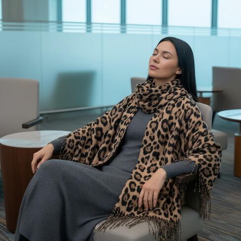Long Winter Scarf for Women with Leopard Print - Soft Shawl Wrap, Cozy Blanket-Style Neck Warmer in Saudi Arabia