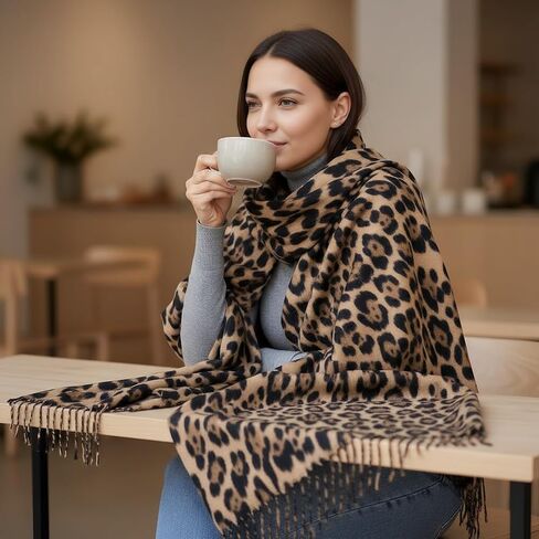 Long Winter Scarf for Women with Leopard Print - Soft Shawl Wrap, Cozy Blanket-Style Neck Warmer in Saudi Arabia