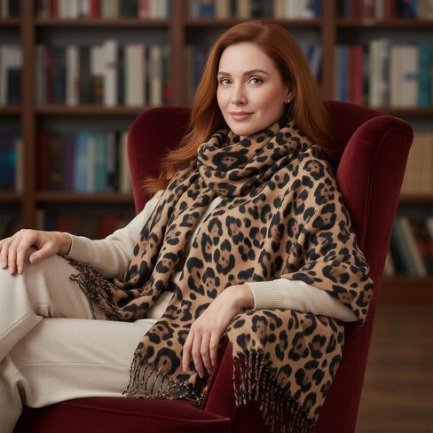 Long Winter Scarf for Women with Leopard Print - Soft Shawl Wrap, Cozy Blanket-Style Neck Warmer in Saudi Arabia