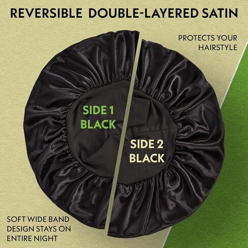 بونيه حريري فاخر للرجال والنساء، ذو وجهين للشعر المجعد - أسود in Kuwait