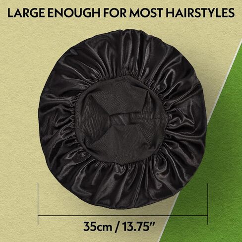 بونيه حريري فاخر للرجال والنساء، ذو وجهين للشعر المجعد - أسود in Kuwait