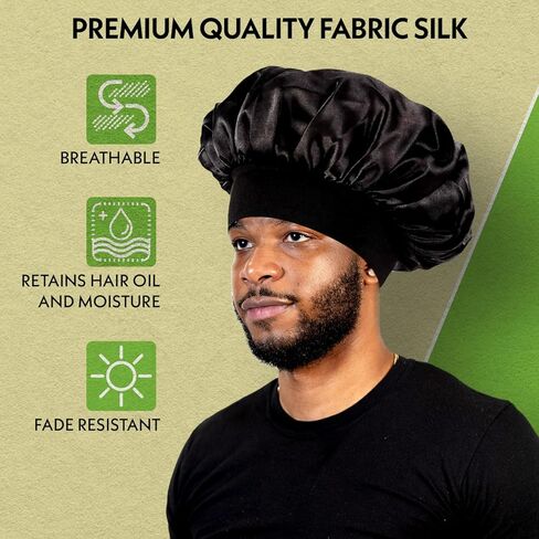 بونيه حريري فاخر للرجال والنساء، ذو وجهين للشعر المجعد - أسود in Kuwait