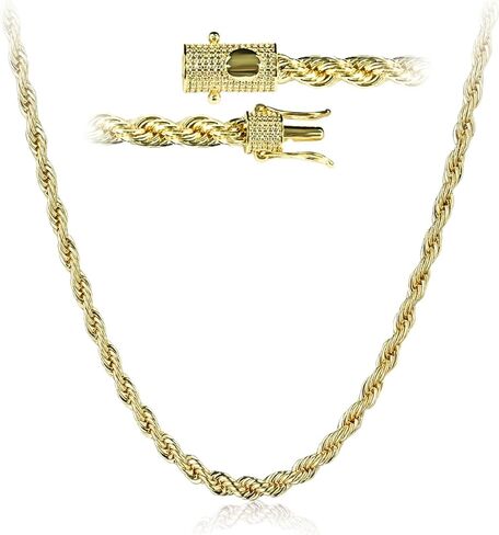 14k Gold Plated 5mm Gold Rope Chain with Artificial Simulated Diamond Clasp Stainless Steel Twist Chain Bracelet Necklace for Men Women 7.5-24 Inches in Kuwait