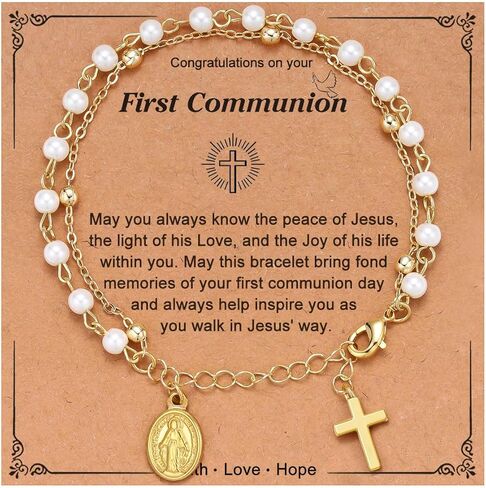 Catholic Bracelet First Communion Gifts for Girls Women, 14K Gold Plated Cross Bracelet Baptism Religious Jewelry in Kuwait